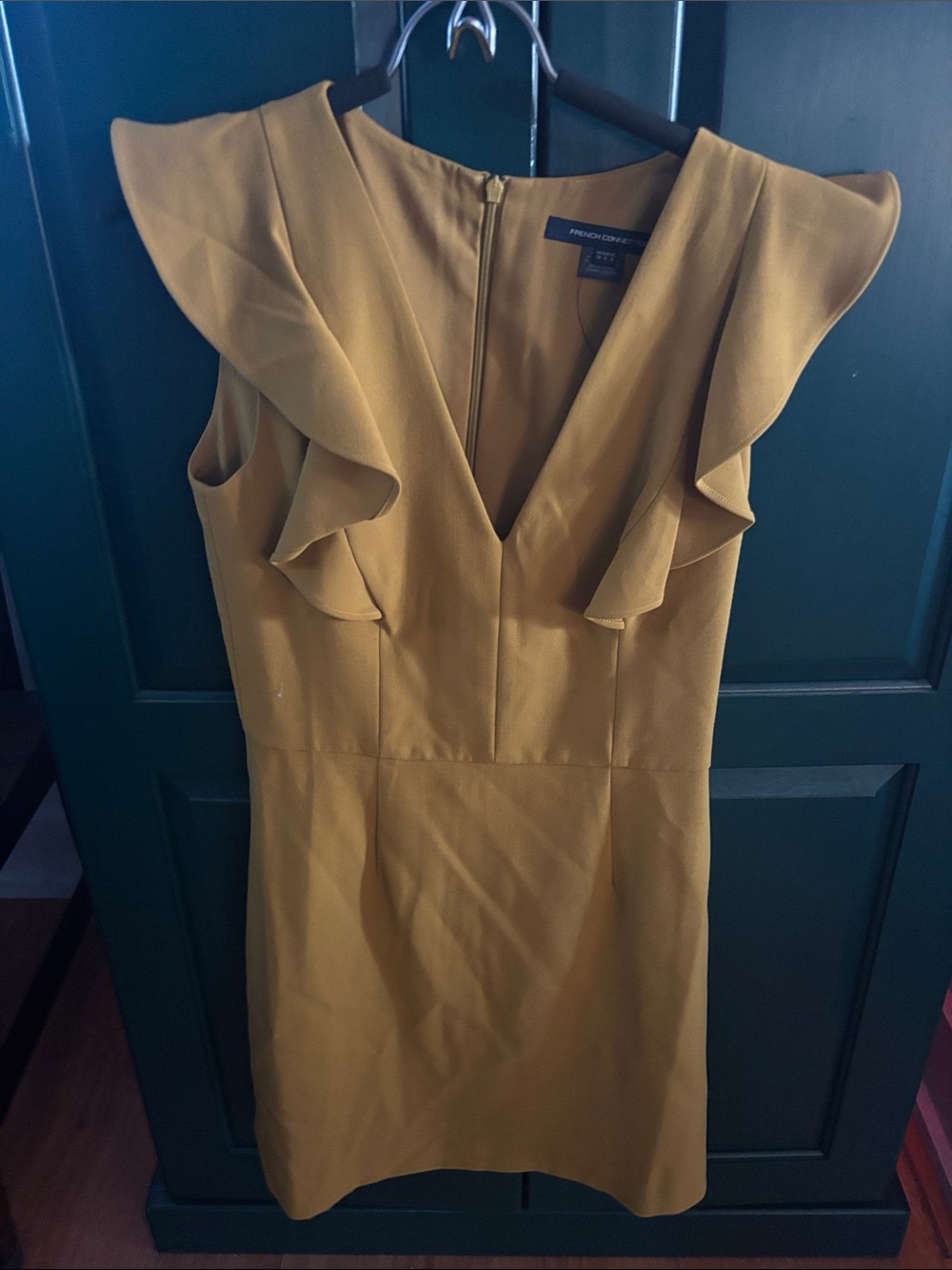 French Connection Mustard whisper Ruffle V-Neck Mini Dress